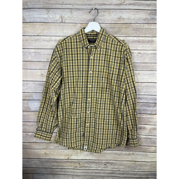 American Eagle Mens Small Button Down Shirt Long Sleeve Plaid Yellow Blue - Picture 1 of 9